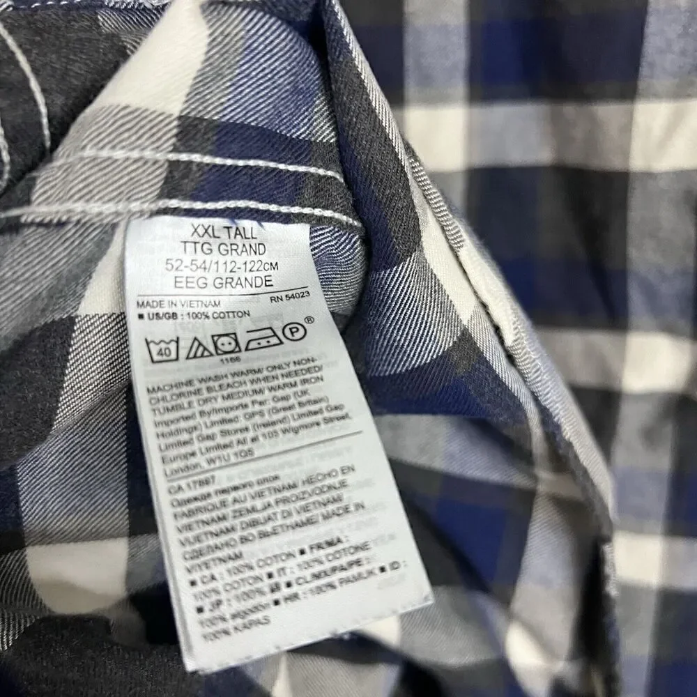 Banana Republic Blue White Plaid Classic Luxe Flannel 2XL